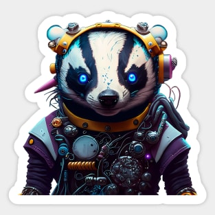 Cyborg Badger with Glowing Blue Eyes Sticker